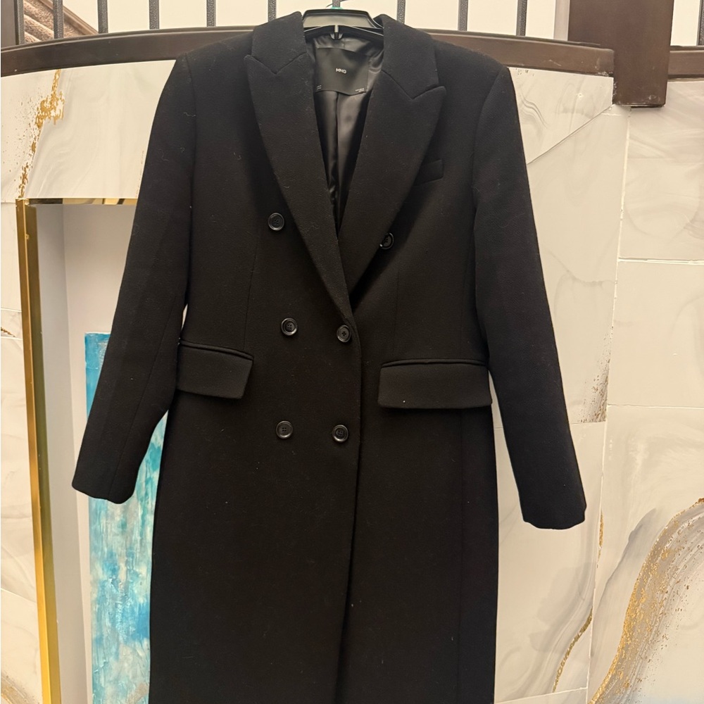 Mango Elegant Black Double-Breasted Pea Coat